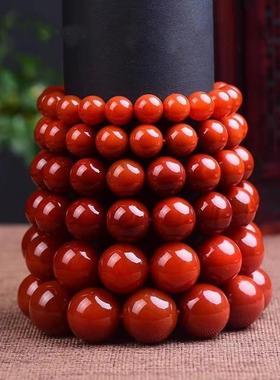 本命年四川保山南红色玛瑙手链108颗圆珠云南川红佛珠柿子红男女