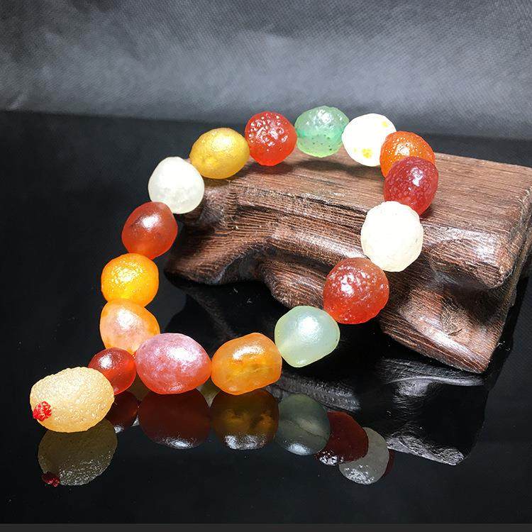 本命年阿拉善七彩玛瑙原石手链男女戈壁玉糖果色阿拉玛瑙善葡萄干