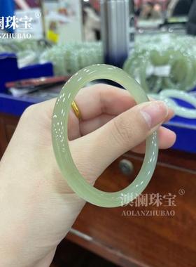 本命年冰种高湖水绿和田玉细圆条外蒙料手镯女款镯子促销礼物