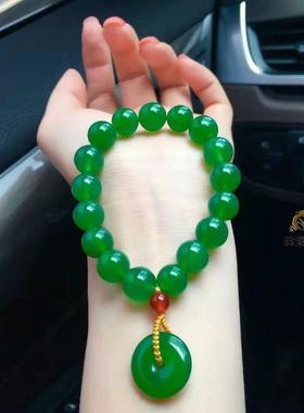 本命年冰绿玛瑙手串转运帝王绿玉髓平安扣手链民族风饰品女礼物