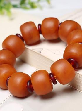 本命年绞蜜老蜜蜡手串原石琥珀红皮鸡油黄桶珠男士链礼物