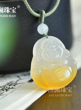 本命年玛瑙玉髓平安扣吊坠树叶观音佛公挂件项链俏色绿色玉髓好礼