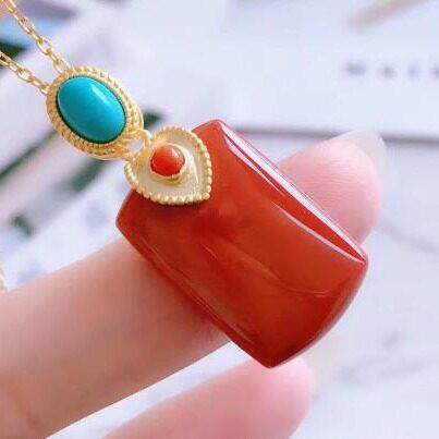 本命年玛瑙无事牌吊坠磨砂镶嵌优质满色满肉南红吊坠项链礼物