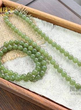 本命年和田玉晴水项链女款8mm湖水绿脖颈链玉珠子玉石青海料项链