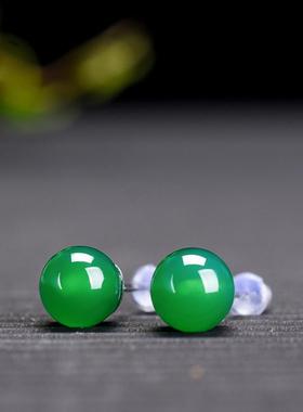 本命年银时尚绿玉髓耳钉女红玛瑙碧玉宝石水晶耳环礼物