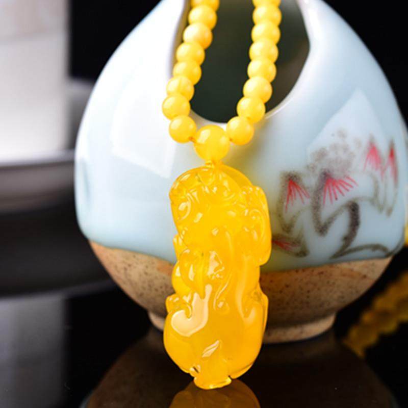 本命年蜜蜡琥珀项链貔貅毛衣链吊坠简约男女款礼物