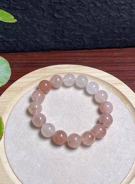 本命年桃花酿手串石英岩玉圆珠单圈手串少女款粉色手链时尚简约女