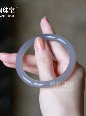 本命年外蒙料青海老料和田玉紫圆条手镯灰色玉镯美人条冰种紫罗兰