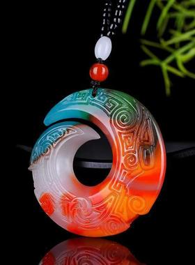 本命年新疆外蒙料鸡血玉轮回吊坠高和田玉碧玉玉石挂件礼物