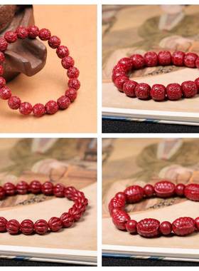 本命年朱砂紫砂回纹珠男士南瓜珠女款佛头饰品礼物
