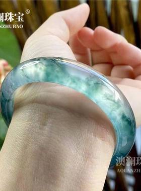 本命年石英岩玉冰种飘花翡翠色玉手镯转运招财送妈妈女朋友生日礼