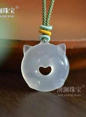 本命年玉髓龙猫挂件儿童吊坠甜甜圈锁骨链玉髓小猫礼物