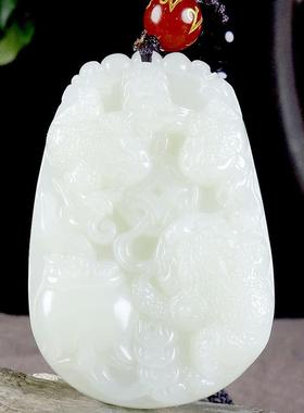 本命年新疆和田玉蟾吊坠精雕和田玉三蟾献宝玉坠配证礼物