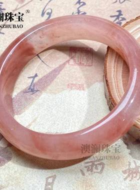 本命年丝玉桃花酿手镯粉色胖圆条手镯高级感美人镯飘花手镯礼物