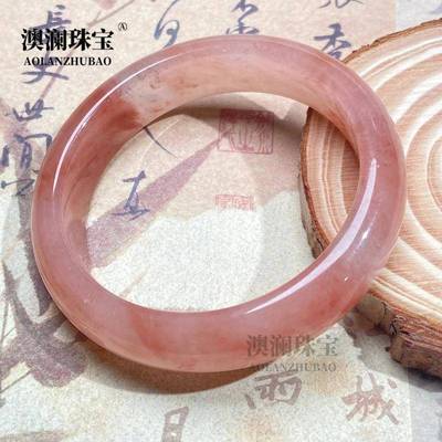 本命年丝玉桃花酿手镯粉色胖圆条手镯高级感美人镯飘花手镯礼物