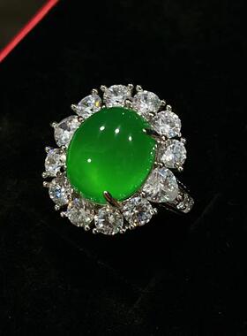 本命年绿玛瑙玉髓气质豪镶满钻款女戒玛瑙女款粉色蓝色戒指饰品潮