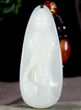 本命年新疆和田玉观音吊坠精雕和田玉水滴观音牌子送证礼物