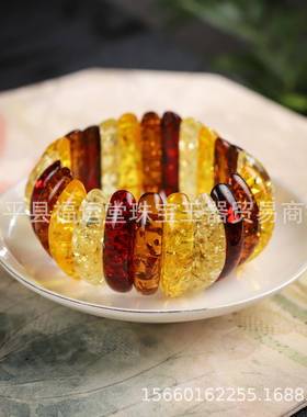 本命年文玩手链蜜蜡手链鸡油黄蜜蜡手排浅黄色加宽手链手镯礼物