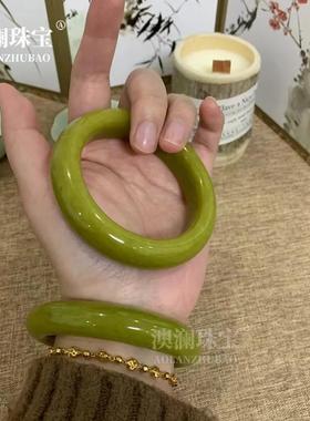 本命年辽宁黄岫玉手镯牛油果绿玉镯子玉玉石货礼物