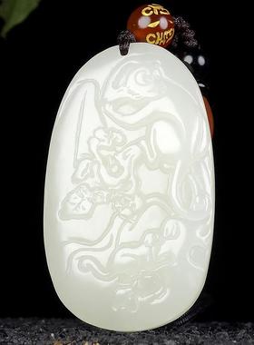 本命年新疆和田玉生肖猴吊坠精雕白玉灵猴献瑞玉石挂件礼物