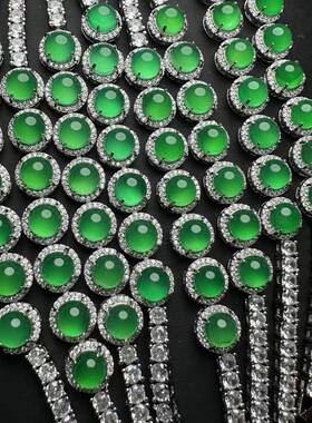 本命年高冰玉髓镶嵌手链阳绿色冰透手环玛瑙手饰某书翡翠色礼物