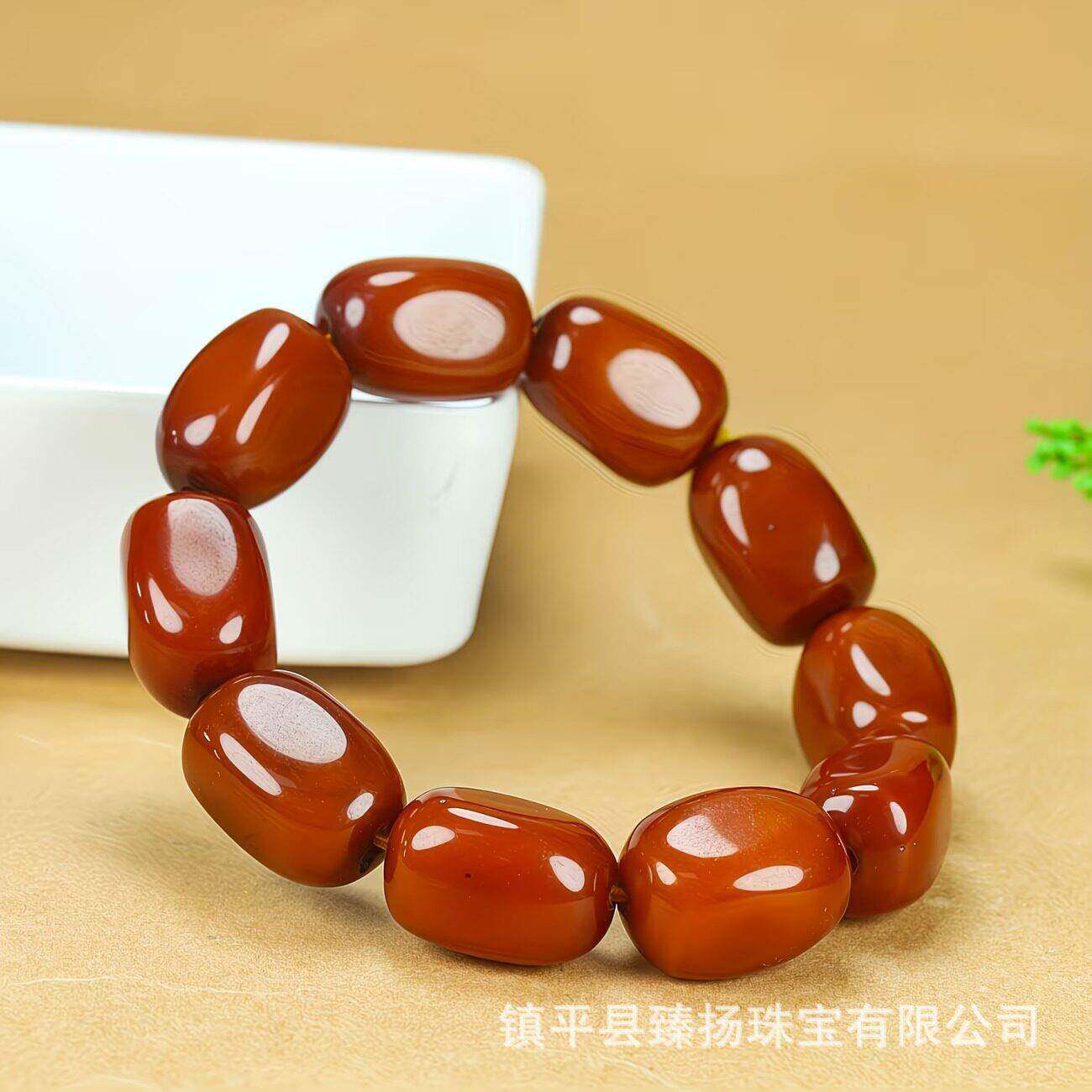 本命年优化枣红色二老蜜蜡随形珠筒珠手链手串礼物
