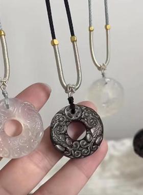 本命年黑曜石双貔貅吊坠白玉髓双貔貅平安扣男女项链礼物