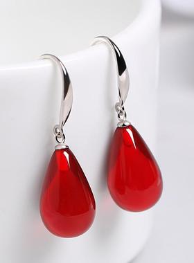 本命年红色耳环气质女神银耳钩妈妈珍珠水滴妈妈款礼物