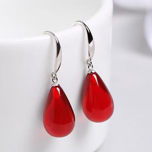 本命年红色耳环气质女神银耳钩妈妈珍珠水滴妈妈款 礼物
