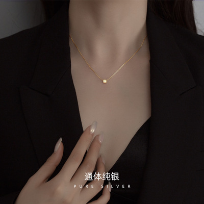 本命年贝菲韩版S925纯银项链INS气质简约方块吊坠女项链链饰学生
