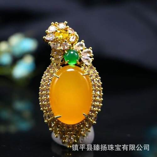 本命年黄玉髓蛋面吊坠女款玛瑙吊坠时尚挂件毛衣链锁骨链时尚挂坠