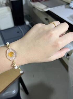 本命年俏色煎鸡蛋鸡蛋黄荷包蛋手串吊坠元宝蛋面玛瑙玉髓玉石手链