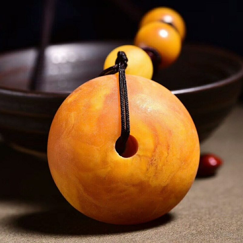 本命年俄料老蜜蜡平安面包扣吊坠男女毛衣项链挂件长款礼物