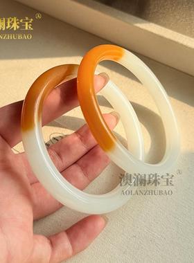 本命年外蒙料新疆和田黄白色羊脂玉石手镯女士款玉镯子时尚百搭贵
