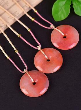 本命年丝玉桃花酿平安扣面包圈项链女款玉石吊坠时尚潮流玉石挂件