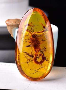 本命年蜜蜡琥珀蝎子化石吊坠挂件简约男女款礼物