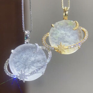 本命年S925纯银梦幻星球镶钻月球吊坠项链高级感月光石锁骨链女礼
