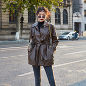 皮衣外套女2025春秋pu皮新款 收腰休闲 机车韩版 时尚 宽松系带中长款