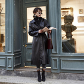 皮衣外套女2025春秋宽松中长款 机车服皮夹克女收腰帅气风衣女潮款