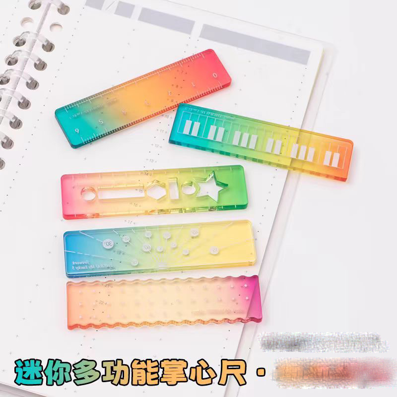 CY糖果色迷你小掌心尺6厘米多功能画画尺小学生直尺尺子塑料带波