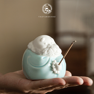 创意禅意新中式达摩人物陶瓷摆件家用室内线香香插香器托盘檀香座