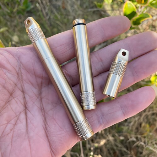 黄铜便携细长防水仓防潮单支装香烟收纳密封仓户外随身小药瓶药盒