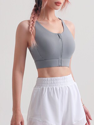 中强度凉感拉链防震运动内衣女夏裸感美背瑜伽文胸跑步健身背心