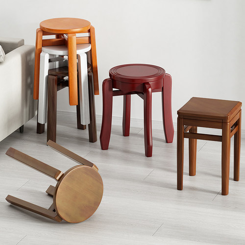 木凳子实木圆凳家用餐桌凳大方凳艺术仿古凳叠放储存餐厅餐馆凳子