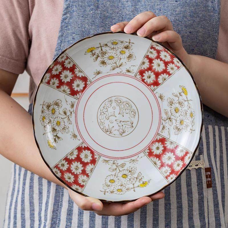 日本进口美浓烧竹兰菊深盘菜盘米饭碗陶瓷餐具日式家用套装平盘,餐饮具,盘,淘宝优惠券,粉丝福利购,淘宝优惠卷