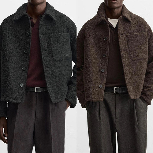 2024秋冬新品男装珠皮呢质感短款翻领长袖夹克外套295