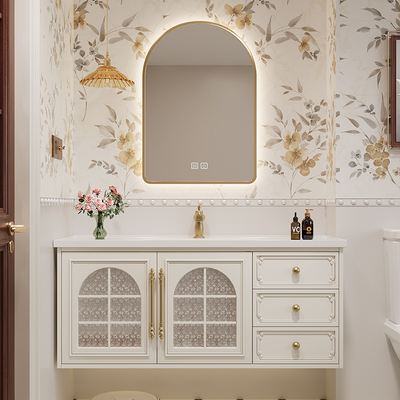 法式奶油风橡木烤漆浴室柜组合