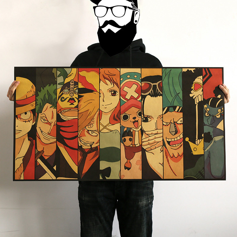 1米海贼王草帽团全家福人物合集复古牛皮纸海报卧室怀旧墙壁贴画