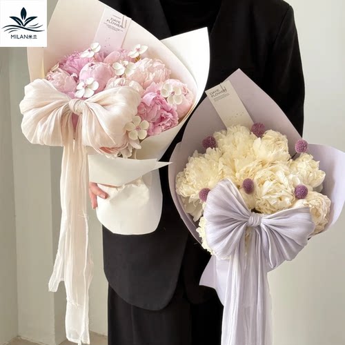 新 花束装饰法式珠光纱蝴蝶结手工diy材料冰丝纱布艺丝带花店用品