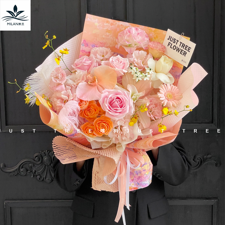 米兰 橙色花束包花纸背景油画纸鲜花包装纸手工DIY材料礼物花艺纸,鲜花速递/花卉仿真/绿植园艺,花艺包装纸,淘宝优惠券,粉丝福利购,淘宝优惠卷